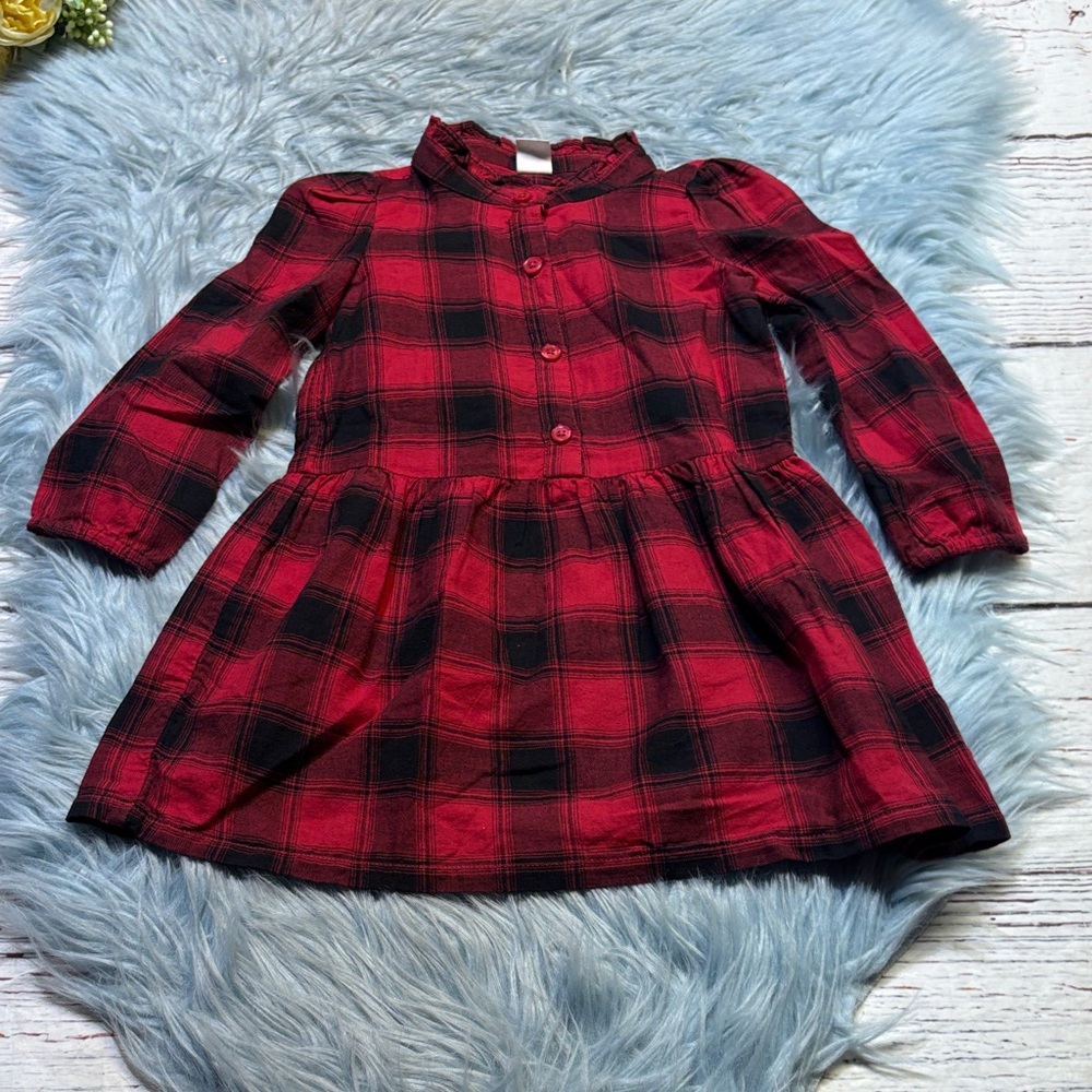 Baby GAP Red and Black Plaid Long-Sleeve Girl's Dress sz 3 years